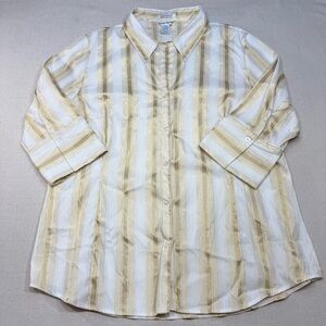 Cotton Express Stretch Women’s Shirt in Gold and White Stripes - Size 3X